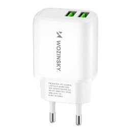 2.4A 2 x USB-A sieninis įkroviklis - baltas