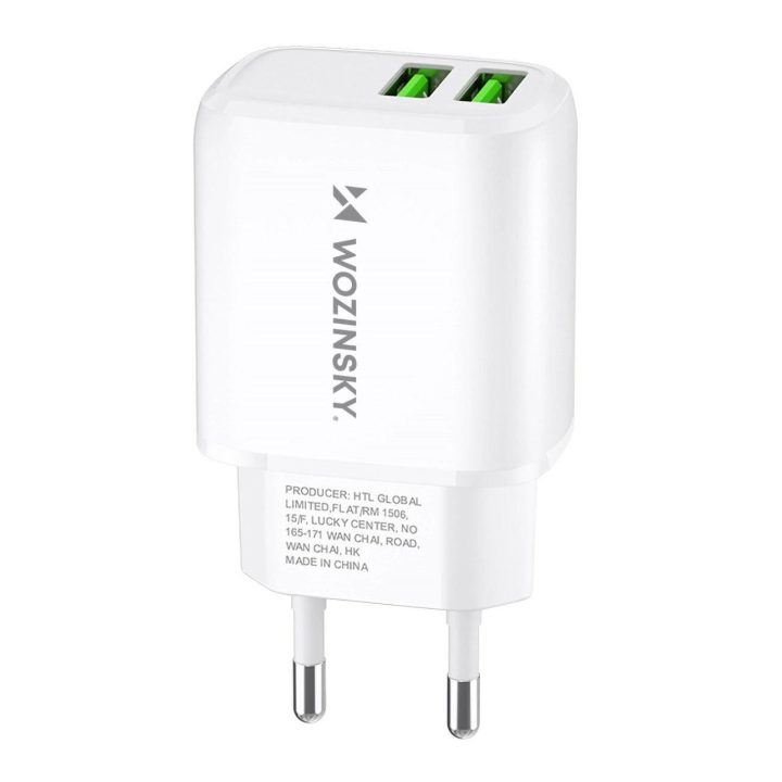 2.4A 2 x USB-A sieninis įkroviklis - baltas