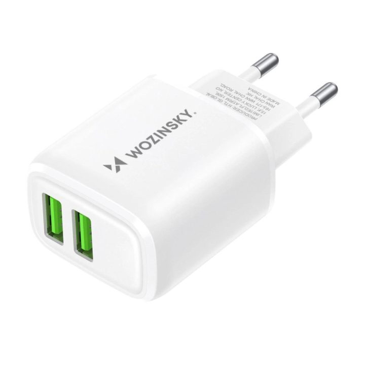 2.4A 2 x USB-A sieninis įkroviklis - baltas