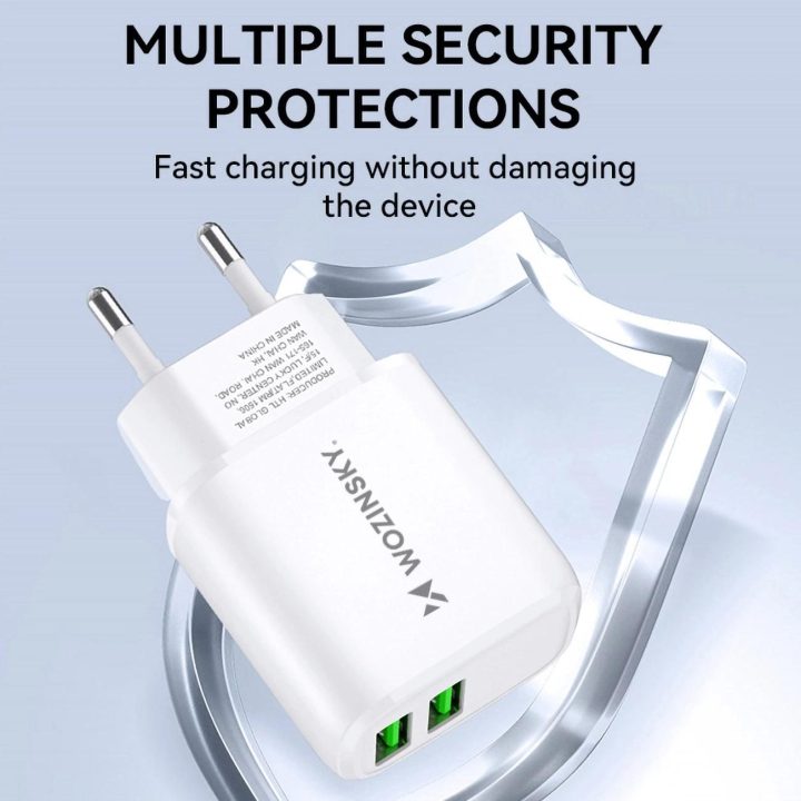 2.4A 2 x USB-A sieninis įkroviklis - baltas