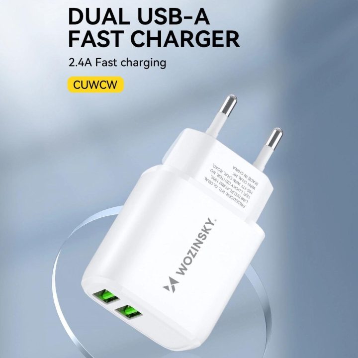 2.4A 2 x USB-A sieninis įkroviklis - baltas
