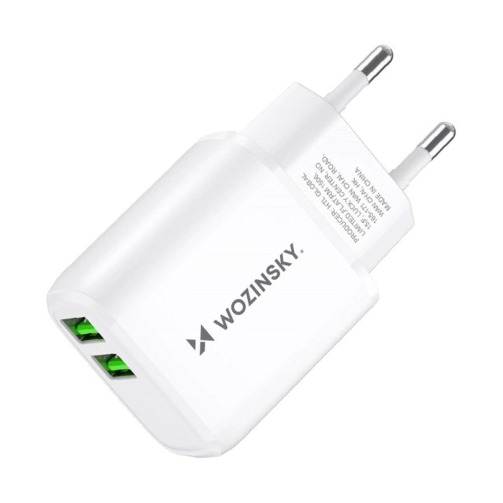 2.4A 2 x USB-A sieninis įkroviklis - baltas