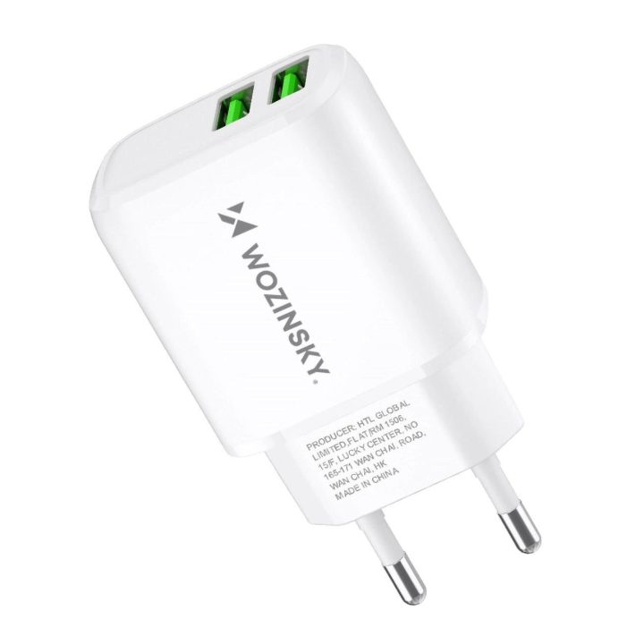 2.4A 2 x USB-A sieninis įkroviklis - baltas
