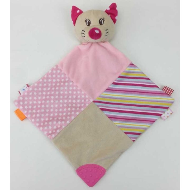 BABY MIX STK-18984 Minkštas žaislas su kramtuku, rožinis katinėlis (šiugžda) 37192