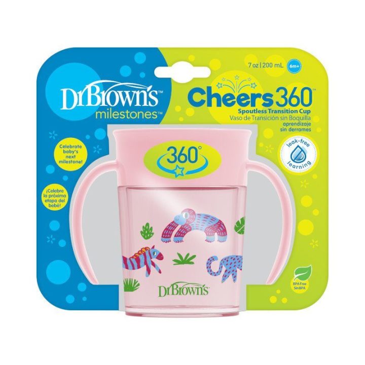 Dr.Browns TC71005 Kubek 360 ° Pitie kā no stikla 200 ml rozā