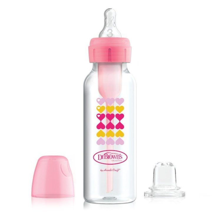 Dr.Browns SB8191 Standartinis buteliukas 250 ml Pasirinktys + su dekoracija, 6+ žindukas ir snapeliu nuo nelašėjimo, rožinis