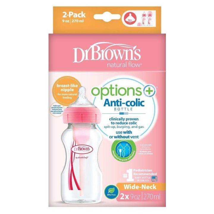 Dr.Browns WB92601 Butelis su plačiu kakleliu 270 ml PP OPTIONS PLUS 2 PAK rožinis