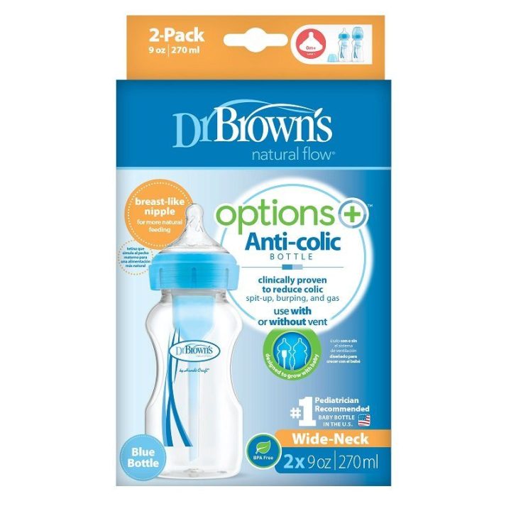 Dr. Browns WB92602 Butelis su plačiu kakleliu 270 ml PP OPTIONS PLUS 2 PAK mėlynas