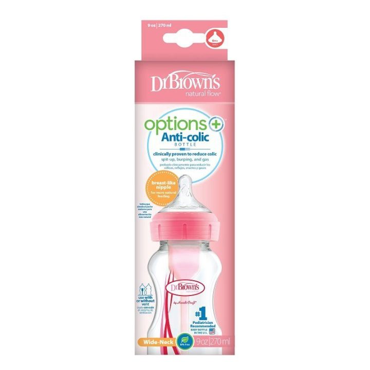 Dr. Browns WB91601 Platus kaklelis, 270 ml, PP OPTIONS PLUS, rožinis