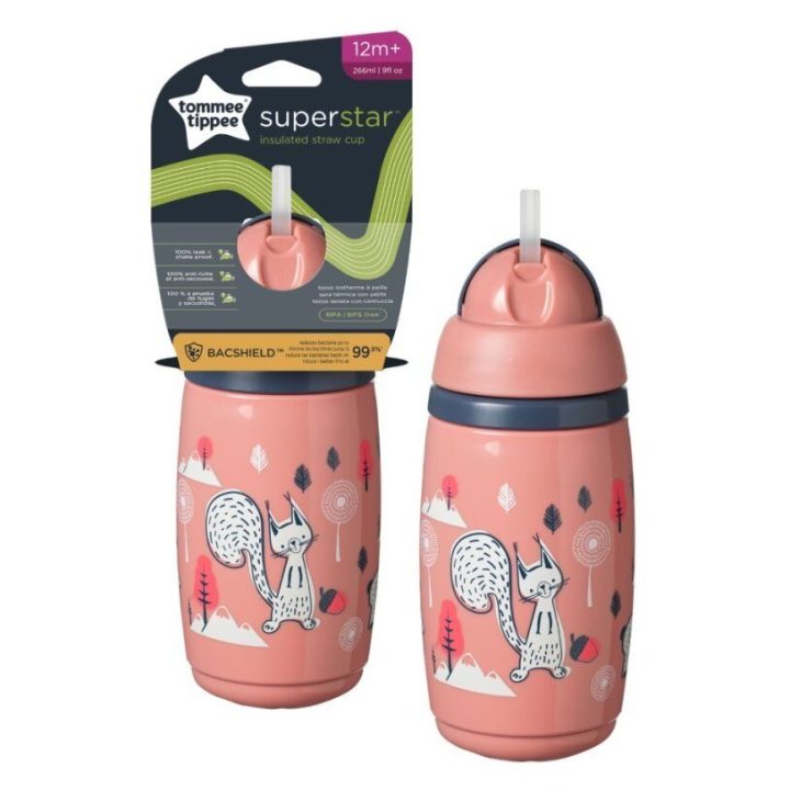 Gertuvė su šiaudeliu 266 ml, rožinė