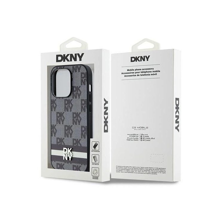 DKNY odinis dryžuotas Mono“ rašto ir spausdintų linijų dėklas iPhone 14 Pro“ - juodas