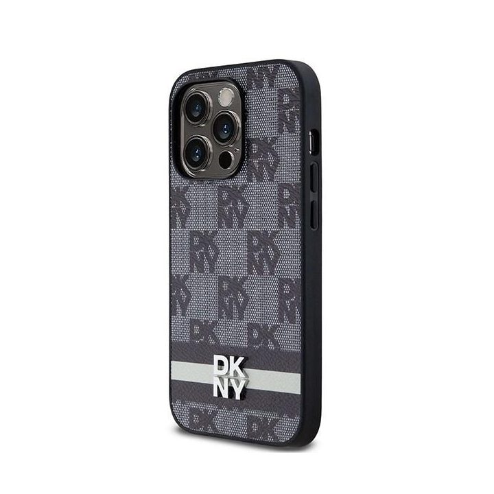 DKNY odinis dryžuotas Mono“ rašto ir spausdintų linijų dėklas iPhone 14 Pro“ - juodas