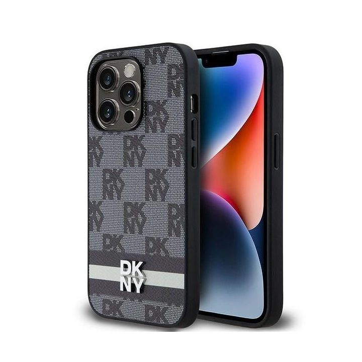 DKNY odinis dryžuotas Mono“ rašto ir spausdintų linijų dėklas iPhone 14 Pro“ - juodas