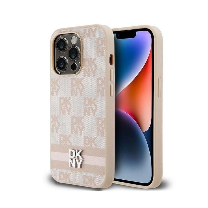 DKNY“ odinis čekinio rašto dangtelis su spausdintais dryžiais iPhone 14 Pro“ – rožinis