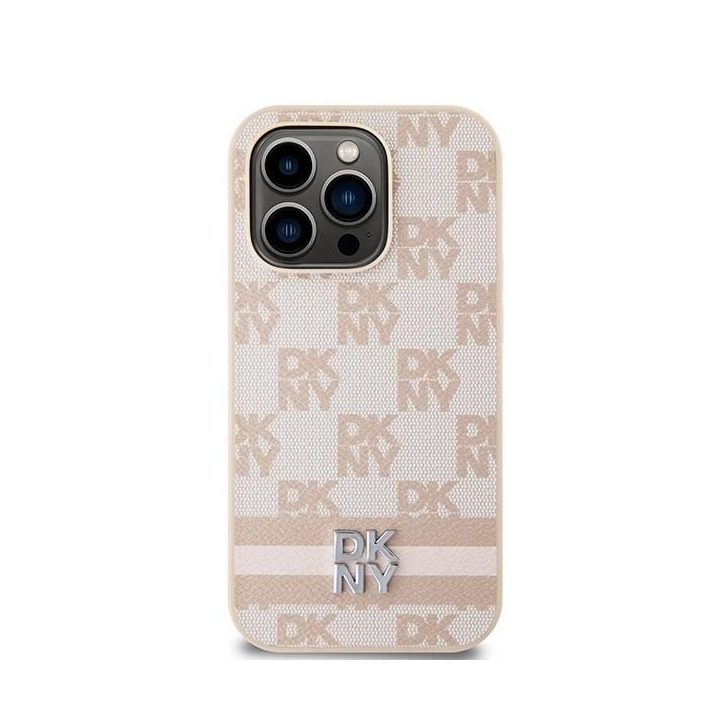 DKNY“ odinis čekinio rašto dangtelis su spausdintais dryžiais iPhone 14 Pro“ – rožinis