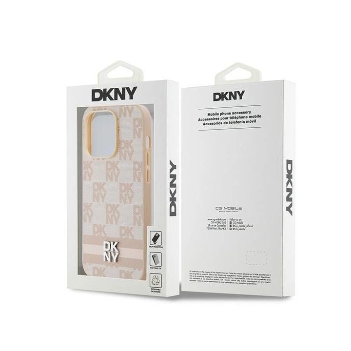 DKNY“ odinis čekinio rašto dangtelis su spausdintais dryžiais iPhone 14 Pro“ – rožinis