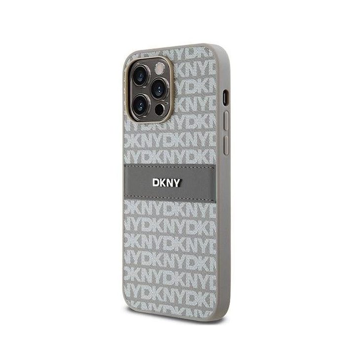 DKNY odinis vienspalvis su metaline logotipu dėklas iPhone 14 Pro - smėlinis