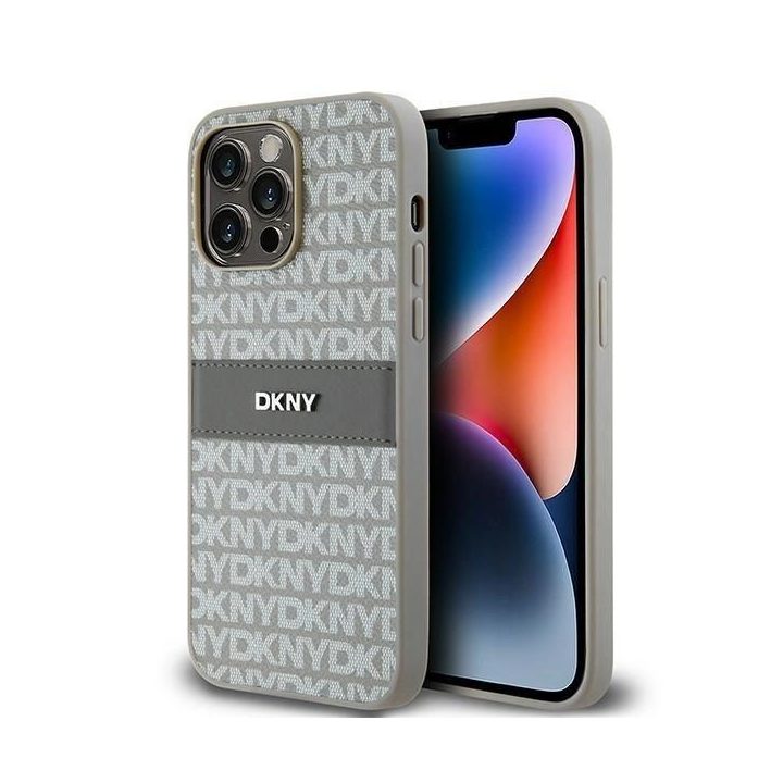DKNY odinis vienspalvis su metaline logotipu dėklas iPhone 14 Pro - smėlinis