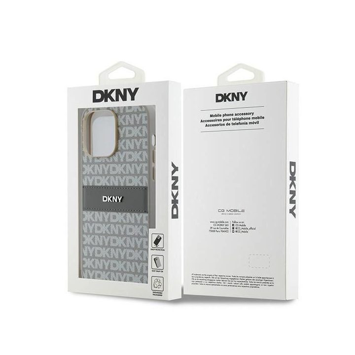 DKNY odinis vienspalvis su metaline logotipu dėklas iPhone 14 Pro - smėlinis