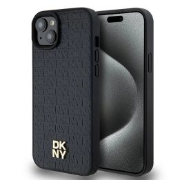 DKNY oda su monogramine, metaliniu logotipu ir MagSafe“ dėklas iPhone 15 Plus“ / 14 Plus“ – juodas