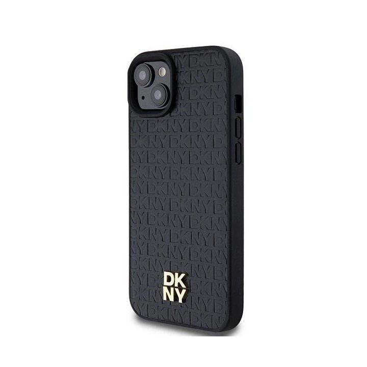 DKNY oda su monogramine, metaliniu logotipu ir MagSafe“ dėklas iPhone 15 Plus“ / 14 Plus“ – juodas
