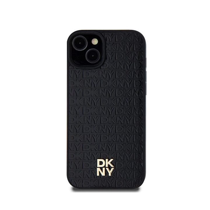 DKNY oda su monogramine, metaliniu logotipu ir MagSafe“ dėklas iPhone 15 Plus“ / 14 Plus“ – juodas