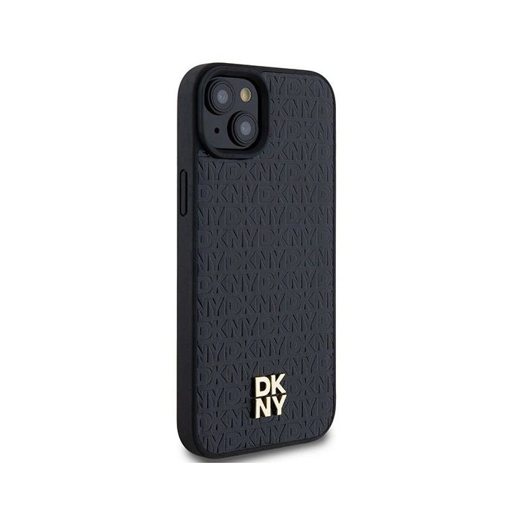 DKNY oda su monogramine, metaliniu logotipu ir MagSafe“ dėklas iPhone 15 Plus“ / 14 Plus“ – juodas
