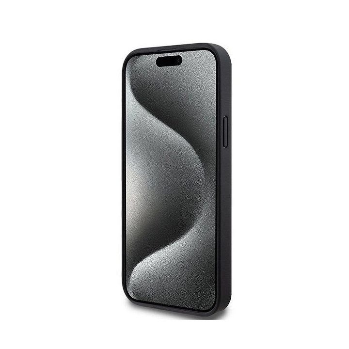 DKNY oda su monogramine, metaliniu logotipu ir MagSafe“ dėklas iPhone 15 Plus“ / 14 Plus“ – juodas
