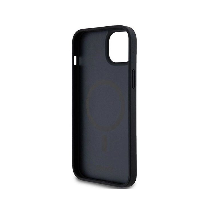 DKNY oda su monogramine, metaliniu logotipu ir MagSafe“ dėklas iPhone 15 Plus“ / 14 Plus“ – juodas