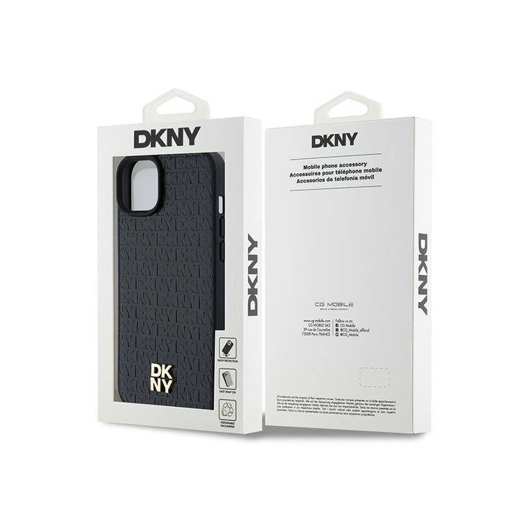 DKNY oda su monogramine, metaliniu logotipu ir MagSafe“ dėklas iPhone 15 Plus“ / 14 Plus“ – juodas