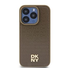DKNY odinis raštais puoštas metalinis MagSafe“ dėklas iPhone 15 Plus“ / 14 Plus“ modeliui – rudas