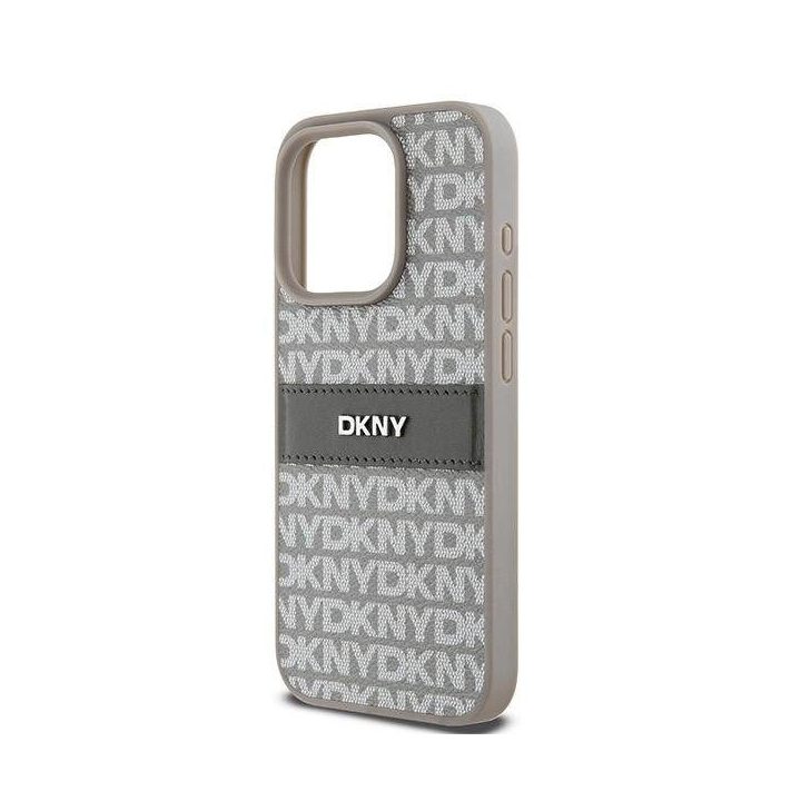 DKNY odos Mono Stripe“ ir metalo logotipas skirtas iPhone 15 Pro“ – smėlio spalvos