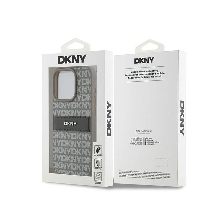 DKNY odos Mono Stripe“ ir metalo logotipas skirtas iPhone 15 Pro“ – smėlio spalvos