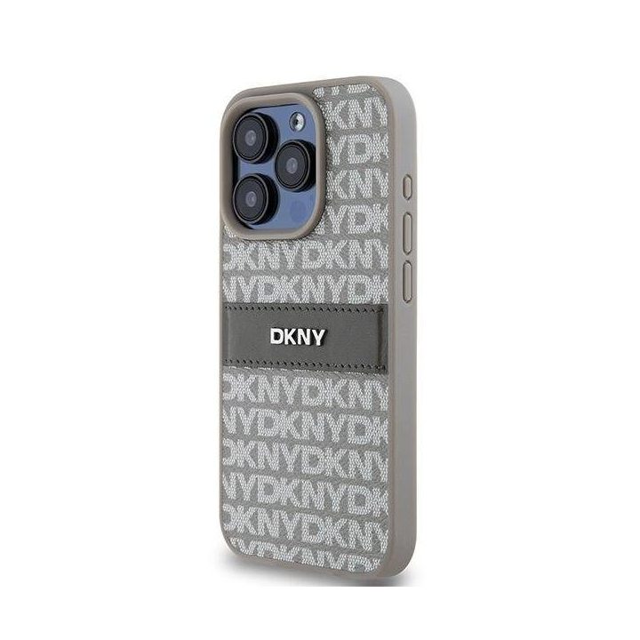 DKNY odos Mono Stripe“ ir metalo logotipas skirtas iPhone 15 Pro“ – smėlio spalvos