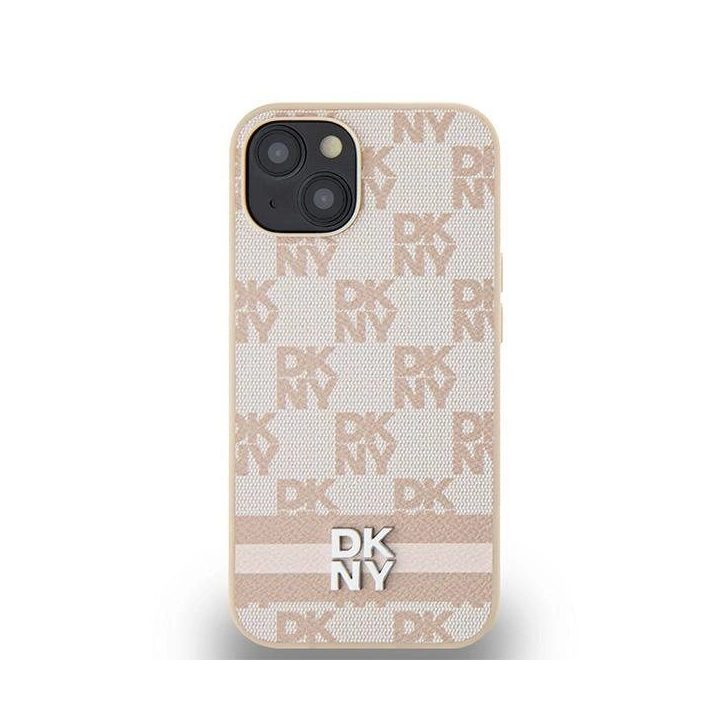 DKNY odinis, languotas, vienspalvis raštas ir spausdintos juostos dėklas iPhone 15/14/13“ – rausvas