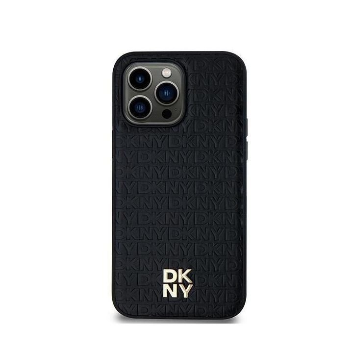 DKNY Leather Pattern Metal Logo MagSafe dėklas Samsung Galaxy S24+ - juodas