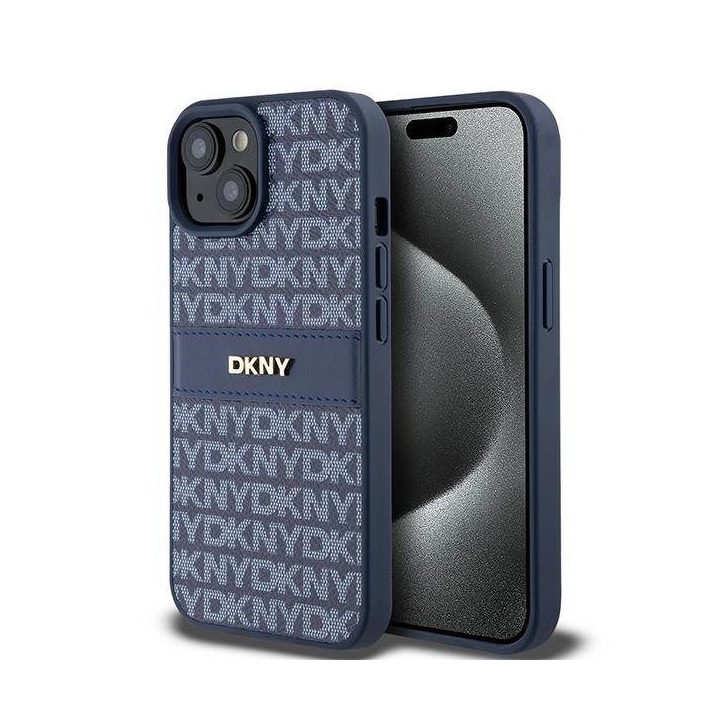DKNY Odinis Mono Stripe ir Metalinis Logotipo apvalkalas iPhone 15 / 14 / 13 – mėlynas.