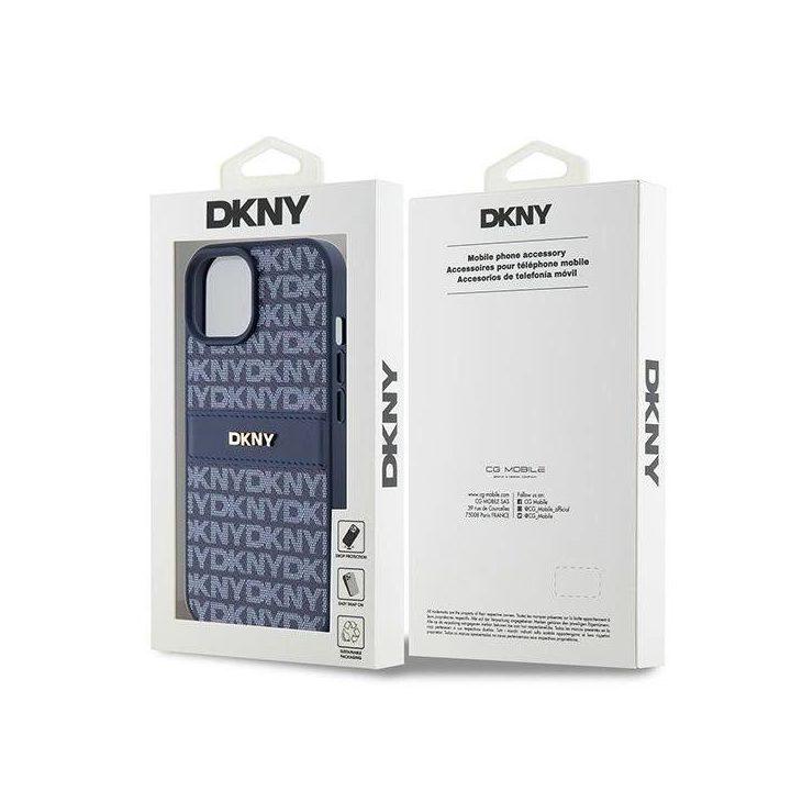 DKNY Odinis Mono Stripe ir Metalinis Logotipo apvalkalas iPhone 15 / 14 / 13 – mėlynas.