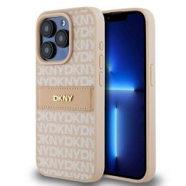 DKNY odos mono juostos ir metalo logotipas iPhone 15 Pro“ dėklui - rožinis