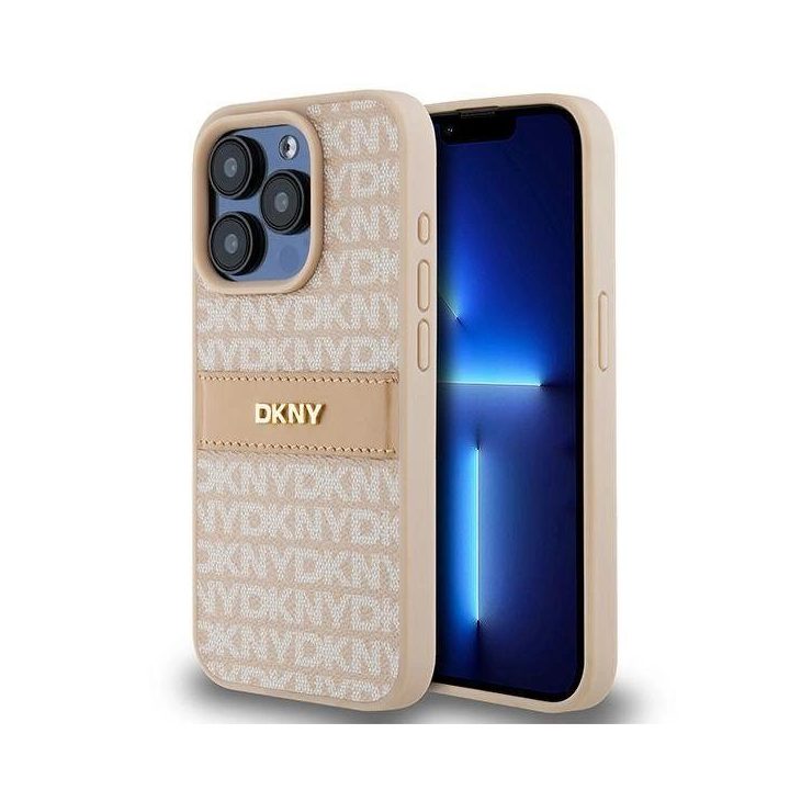 DKNY odos mono juostos ir metalo logotipas iPhone 15 Pro“ dėklui - rožinis