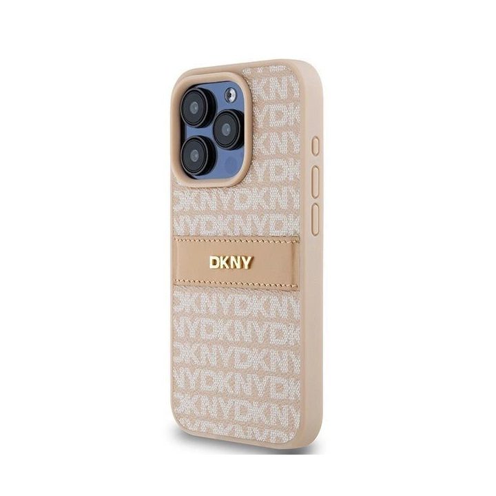 DKNY odos mono juostos ir metalo logotipas iPhone 15 Pro“ dėklui - rožinis