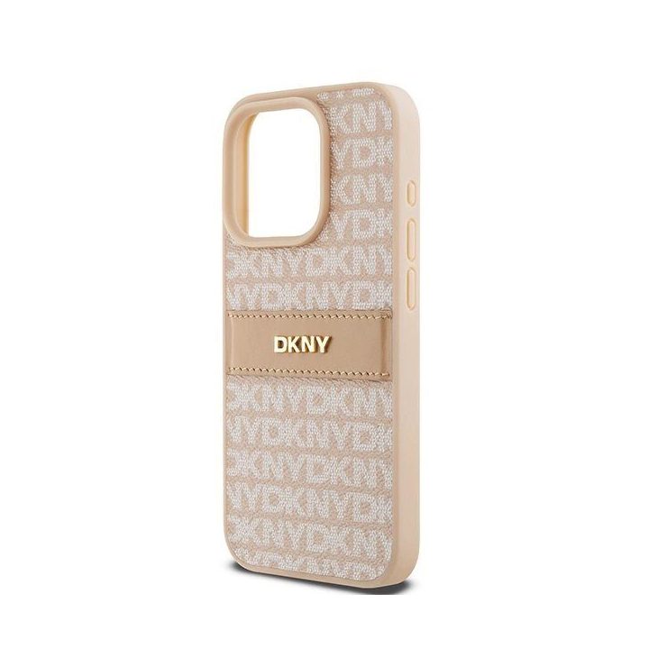 DKNY odos mono juostos ir metalo logotipas iPhone 15 Pro“ dėklui - rožinis