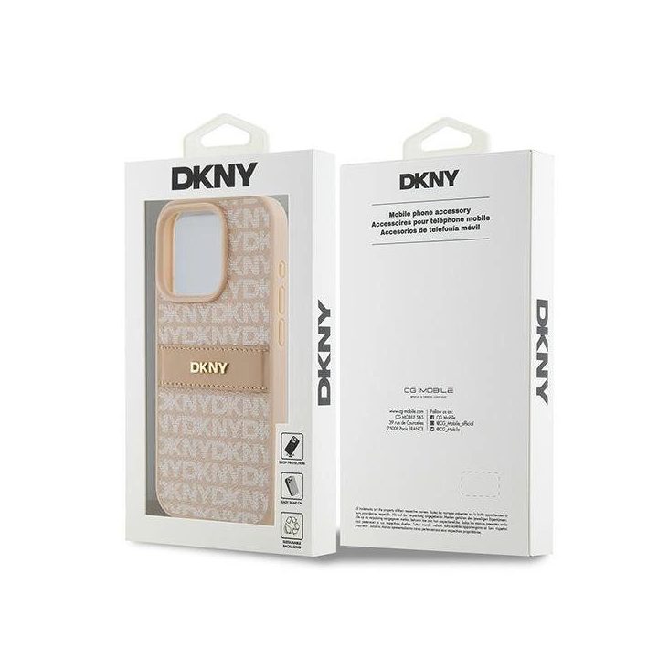 DKNY odos mono juostos ir metalo logotipas iPhone 15 Pro“ dėklui - rožinis