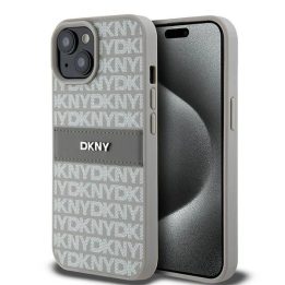 DKNY odinis Mono Stripe & Metal Logo“ dėklas iPhone 15 / 14 / 13“ – smėlio spalvos