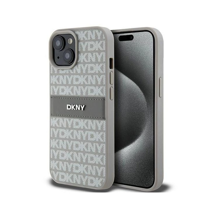 DKNY odinis Mono Stripe & Metal Logo“ dėklas iPhone 15 / 14 / 13“ – smėlio spalvos
