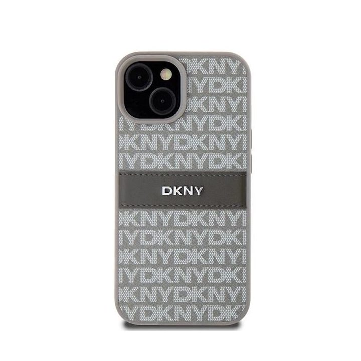 DKNY odinis Mono Stripe & Metal Logo“ dėklas iPhone 15 / 14 / 13“ – smėlio spalvos