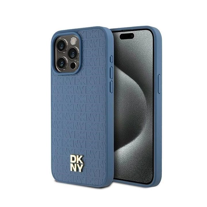 DKNY odos monograma raštuotas metalinis su logotipu MagSafe dėklas iPhone 15 Pro Max“ – mėlynas