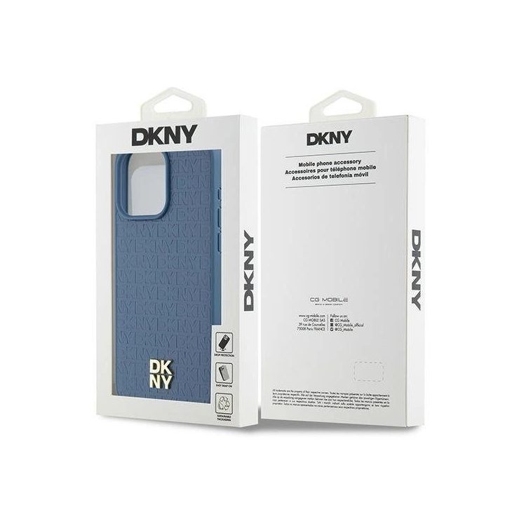 DKNY odos monograma raštuotas metalinis su logotipu MagSafe dėklas iPhone 15 Pro Max“ – mėlynas
