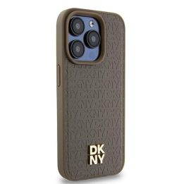 DKNY odinis dėklas su metaliniu logotipu MagSafe iPhone 14 Pro Max telefonui - rudos spalvos