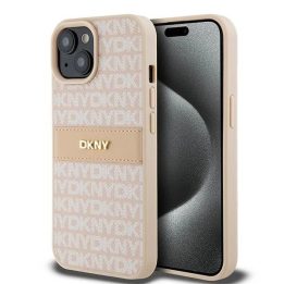 DKNY Leather Mono Stripe & Metal Logo dėklas iPhone 15 / 14 / 13 - rožinis